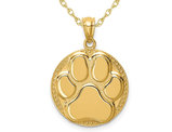 14K Yellow Gold Dog Paw Print Medal Charm Pendant Necklace with Chain